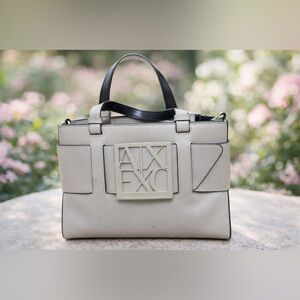 Armani Exchange Beige Satchel with Black Accents
